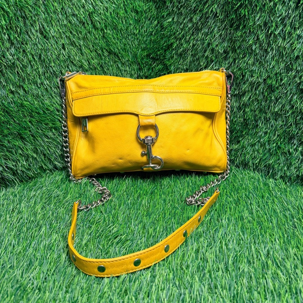 Rebecca Minkoff MAC Yellow Leather Crossbody Bag Silver Hardware Morning After